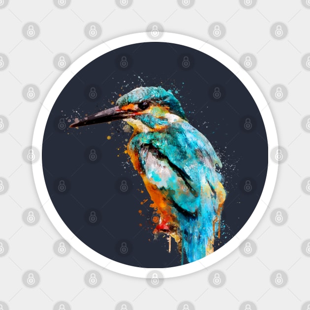 Dramabite Watercolor kingfisher bird artsy artistic painting wildlife Magnet by dramabite